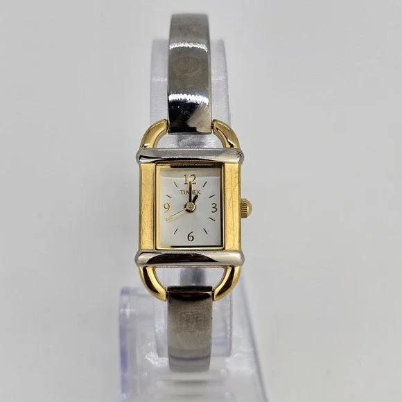 Timex Watch Analog Women 18MM White Dial Gold Gray Bracelet 6.5