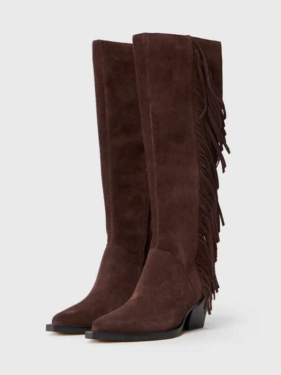 Dolce Vita Women's Brown Wide Calf Roley Fringe Western Boot
