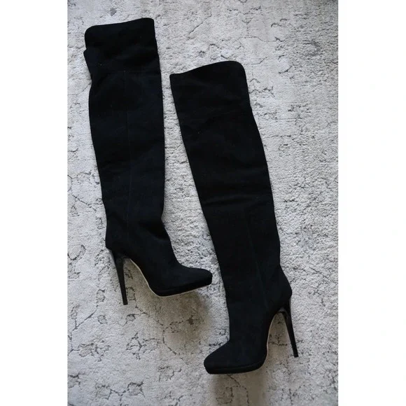 Jimmy Choo Black Suede Over The Knee Stiletto‎ Boots Size 34