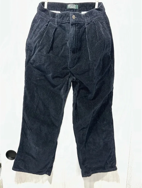 Polo by Ralph Lauren Women's Black Corduroy Pants Size 18 Cotton Wide Leg