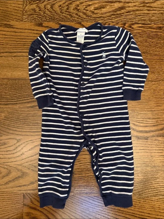 Ralph Lauren Navy & White Striped Baby Footie