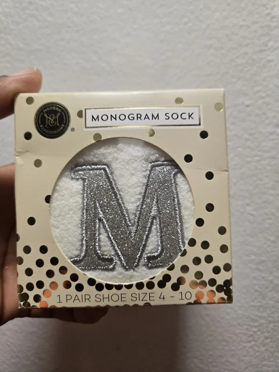 Expressions Monogram 'M' Socks - White with Silver Letter 6 Different For $60
