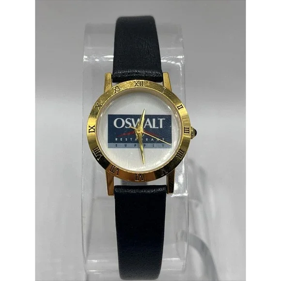 Oswalt Restaurant Supply Women's Quartz Watch‎ Black Leather Band- New Battery