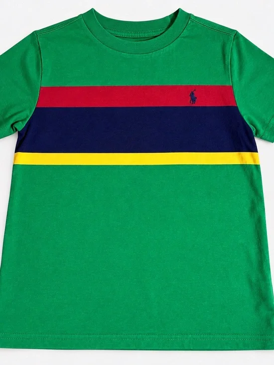 Ralph Lauren Green Tee with Red, Navy & Yellow Stripes