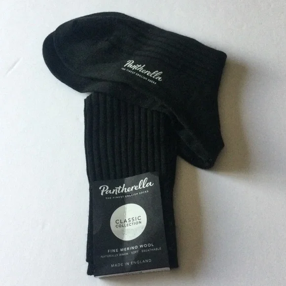 PANTHERELLA LABURNUM MENS FINE WOOL SOCKS IN BLACK SIZE LARGE NWT