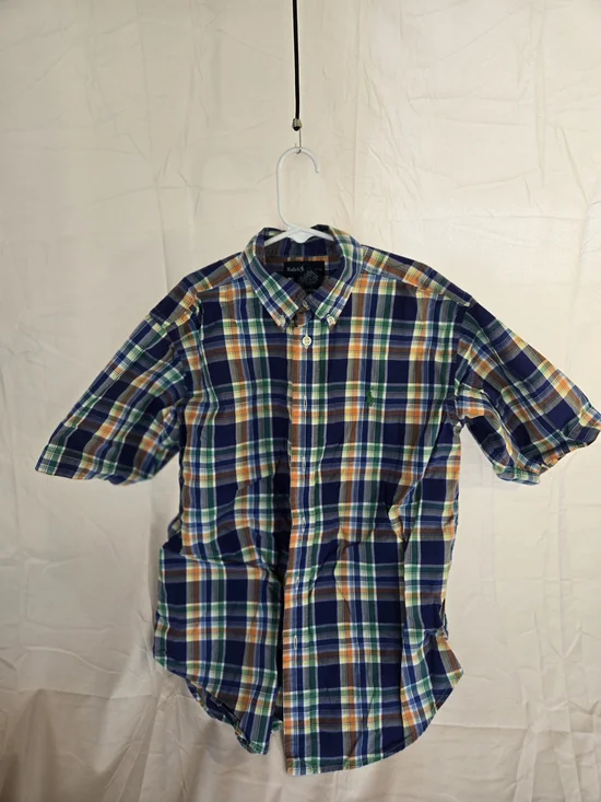 Ralph Lauren Blue, Green & Orange Plaid Short-Sleeve Button-Down Shirt