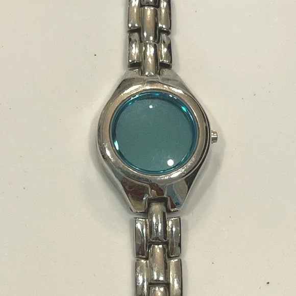 FMD Silver Tone‎ Link Bracelet Watch Teal Blue Dial FMDAW620 Untested