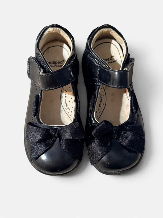 pediped Black Patent Mary Janes with Bow Detail