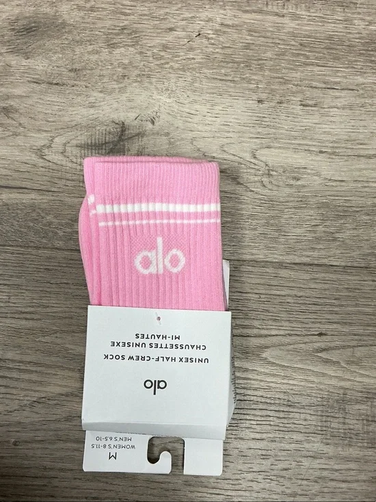 ALO Yoga Men's Pink Crew Socks with White Stripe Logo