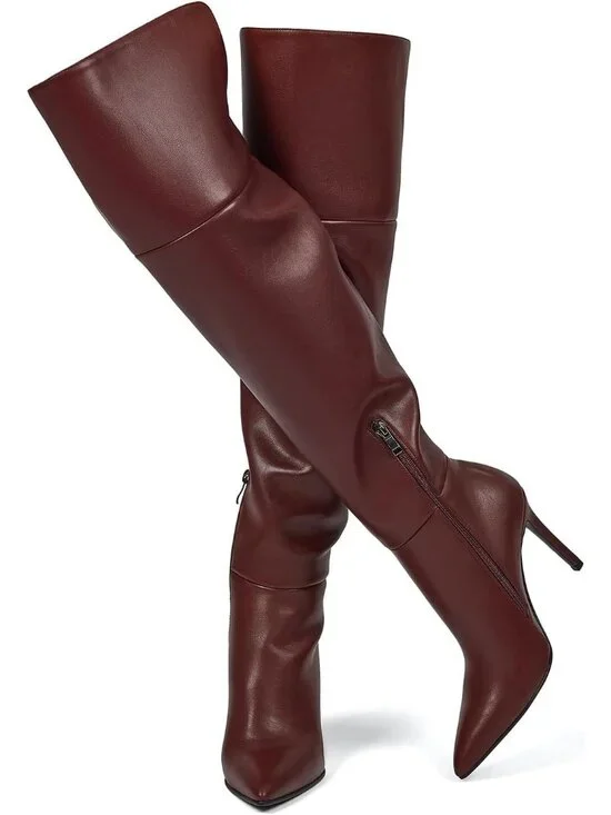 Women's Burgundy High Heel Over the Knee Boots Comfortable Fashion Stiletto Heel