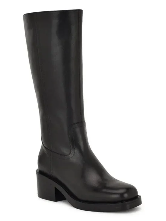 Nine West Broklyn Leather Knee High Riding Boots Black Size 8.5 NWT