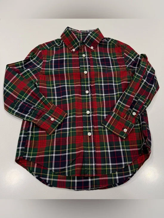 Ralph Lauren Boys Christmas 4T Plaid Button-Down Long Sleeve Shirt