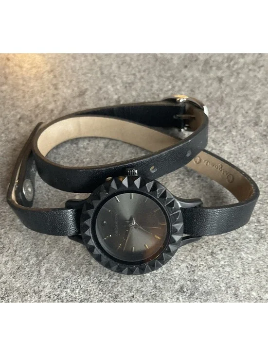 Beautiful Origami Owl Womens Watch 26mm Black Case Black Leather Band Bin R