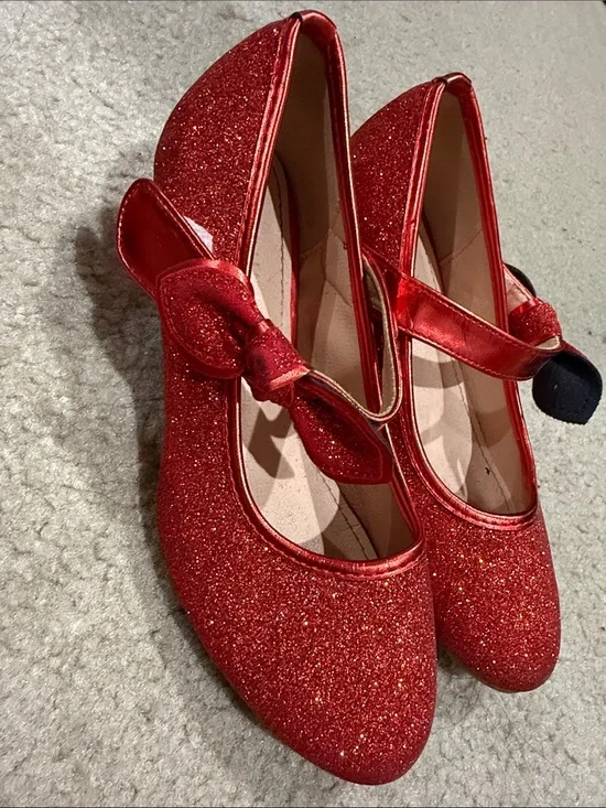 Red Glitter Mary Jane Flats with Bow Size 3 girls