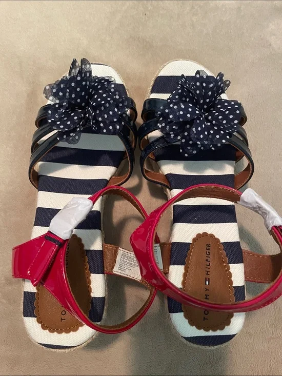 Tommy Hilfiger Navy & White Striped Sandals with Pink Ankle Straps