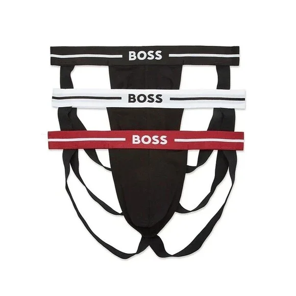 HUGO BOSS Jock Strap Mens XL Black 3-Pack Cotton Blend Logo Jockstrap