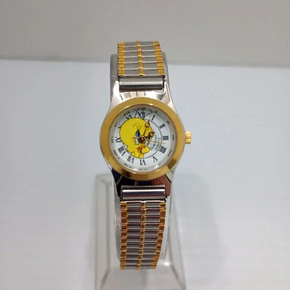 Tweety Bird 1990's Armitron Watch damaged Two Tone Stretch Warner Bro New Batte