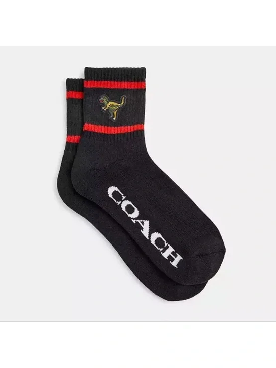 NEW Coach Rexy Quarter Crew Socks, Black, (Size S/M)