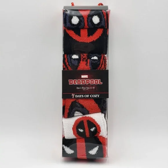 Deadpool Marvel 7 Pairs‎ Cozy Fuzzy Socks Men's Shoe Size 6-12