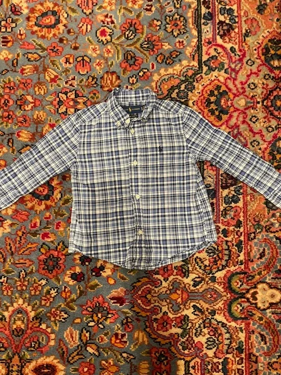 Ralph Lauren Blue & White Plaid Cotton Button-Down Shirt