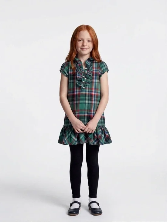 Ralph Lauren Girls Green Plaid Cotton Dress – Size 6