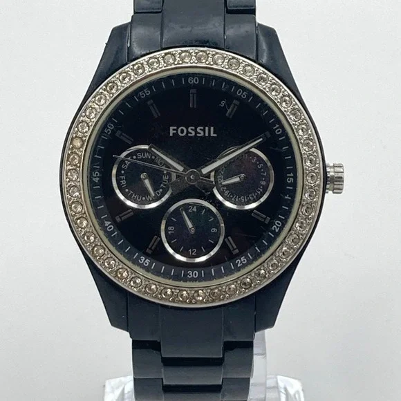 Fossil Stella Women's Watch 38mm Black Day Date ES2157 Crystals New Battery 7