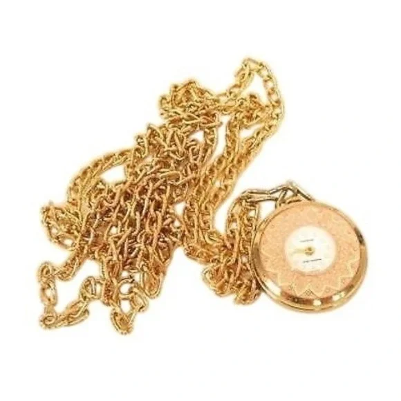 Triomphe‎ Lifetime Mainspring Vintage Gold Plated Necklace Pendant Watch*F258