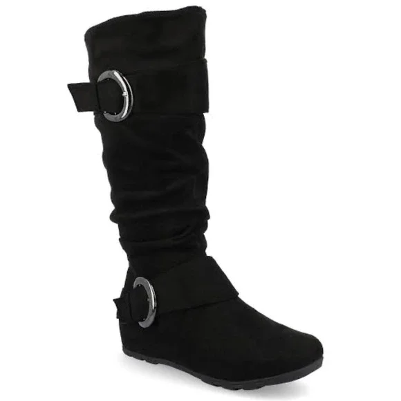 Journee Collection Jester-01WC Black Faux Suede Slouchy Wide Calf Boots Size 9M