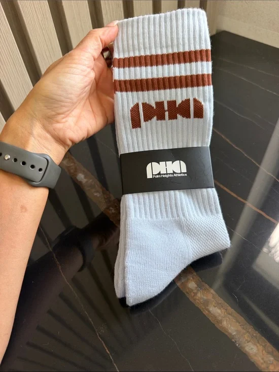 Palm Heights White & Brown Men's Athletic Crew Socks