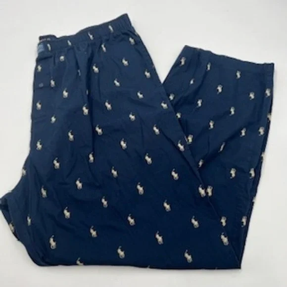 Polo‎ Ralph Lauren Mens Pajama Pants XL Navy Blue Tan Pony Logo Cotton Lounge