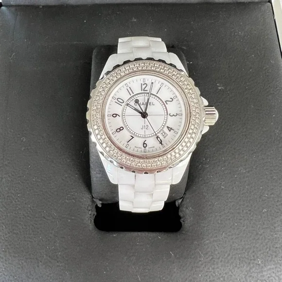 Chanel J12 White Ceramic Diamond Bezel Watch Swiss Made‎ H0968 H0967