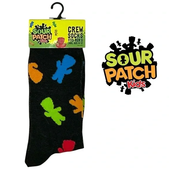Sour Patch Kids Crew Socks Mens Novelty Funny Print Unisex OS Shoe Size 6-12