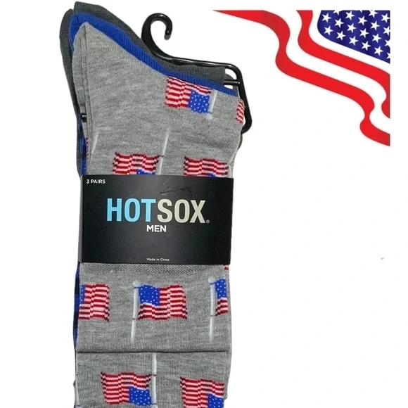 Hot Sox 3 Pack Flag Patriotic Theme Novelty Dress Crew Socks Gift Men’s Unisex