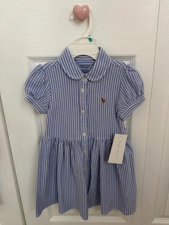 Ralph Lauren Girls' Blue & White Stripe Polo Dress