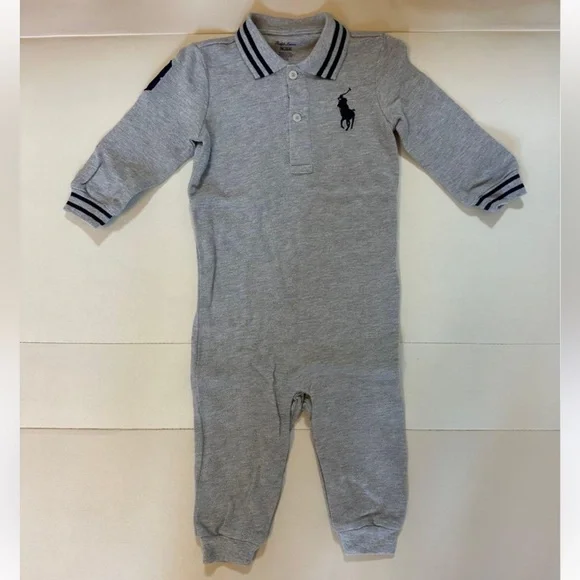 Ralph Lauren Grey and Navy Polo One-Piece Romper