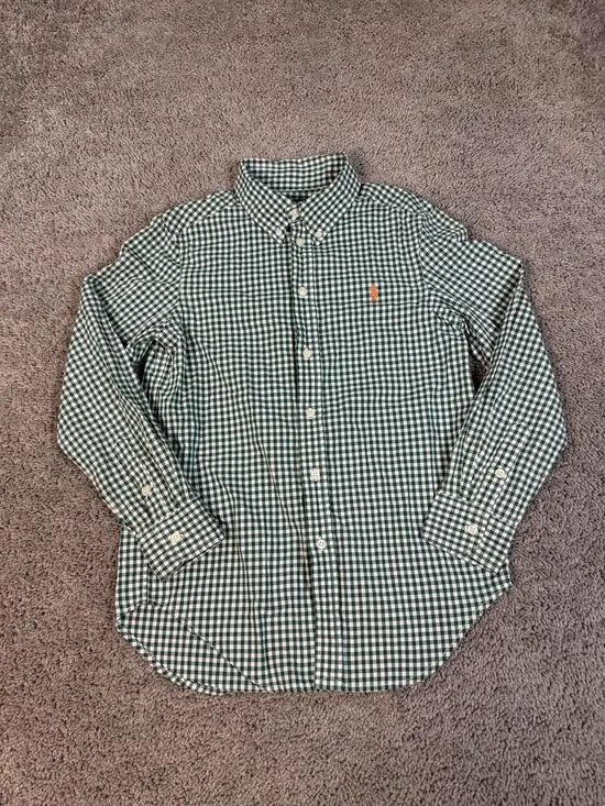 Ralph Lauren Shirt Boys M Green Long Sleeve Button-Up Collared Embroidered Pony