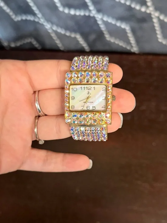 Jimmy Crystal New York Crystal Embellished Square Face Watch Iridescent