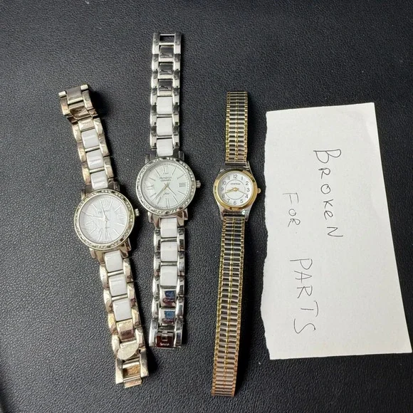 Set of 3 Armitron Women's Watches Silver, Gold Tone‎ BROKEN, FOR PARTS