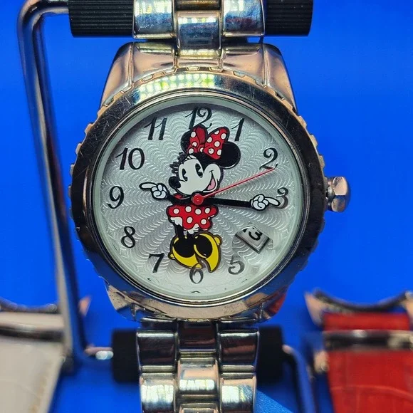 Vintage 1993 Disney‎ Minnie Mouse 36mm Women's Quartz Watch Extra Leather Straps