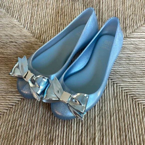 Mini Melissa Baby Blue Shimmer Bow Flats