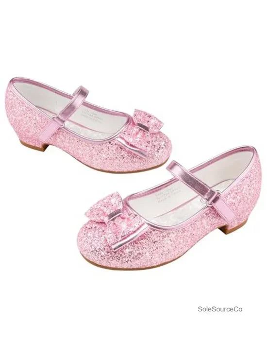 Girls Glitter Dress Shoes Low Heel Princess Party Wedding Prom