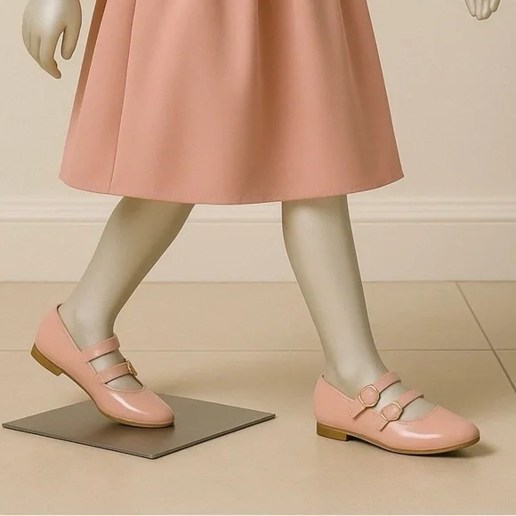 Cat & Jack Pink Double Strap Pink Flats | Size 2 | Vegan | New With Tags