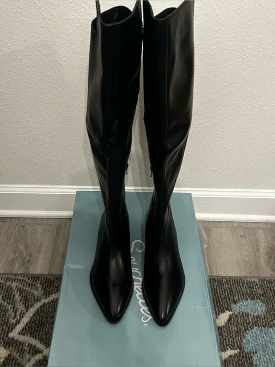 Seychelles Black Women's Over the Knee-High Pointed Leather Toe Boots Size 8.5