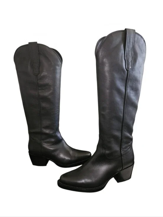 Quince Italian Leather Tall Western Boots In Black Size 7