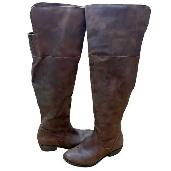 Knee high vegan leather distressed look boots