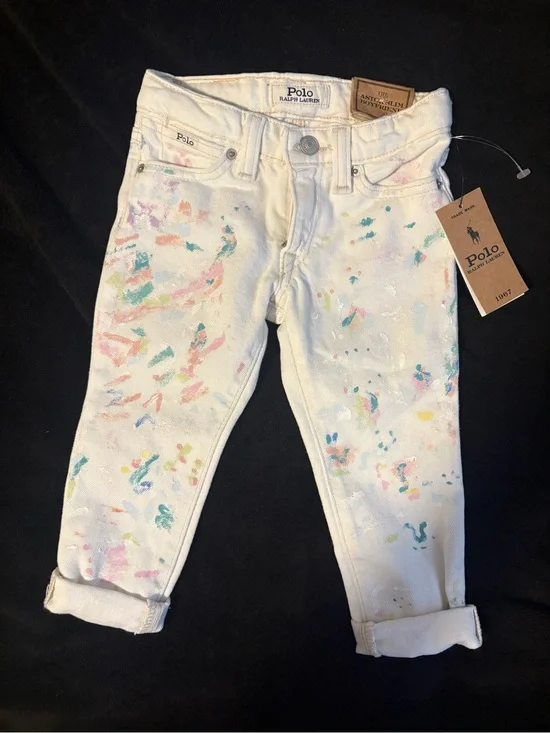 Ralph Lauren White Ankle Jeans with Multicolor Paint-Splash