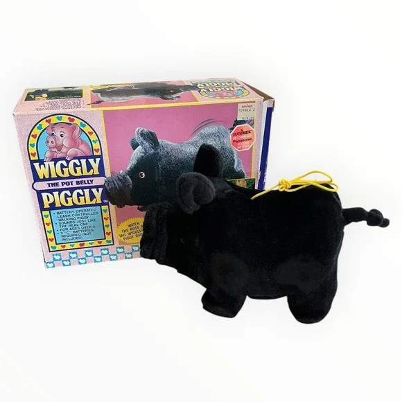 Wiggly The Pot Belly Piggly Black Walking Pig Toy with‎ Box Vintage