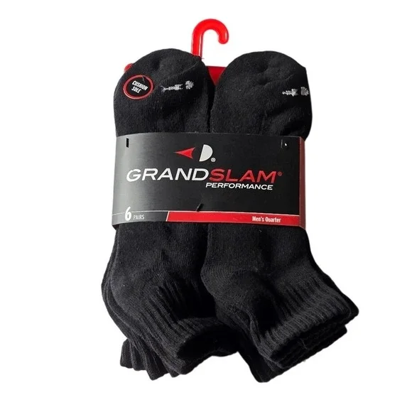Grand‎ Slam Performance/Men's Quarter Black Socks/6 Pack/Size 7-12