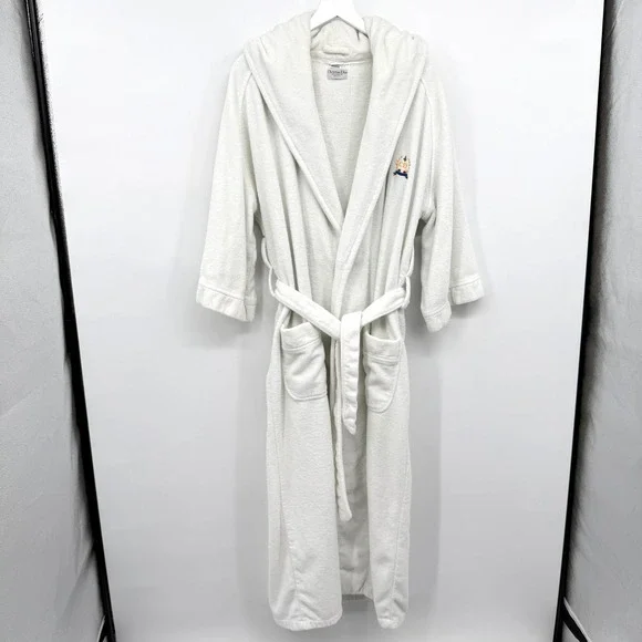 Vintage Christian Dior Monsieur Robe OS Terry Cloth Hooded Quiet Luxury Logo Spa