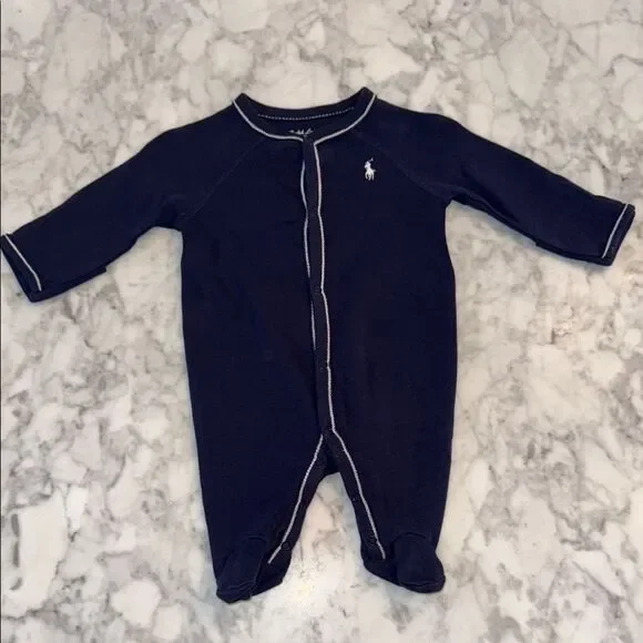 POLO RALPH LAUREN NAVY COTTON FOOTIE NB